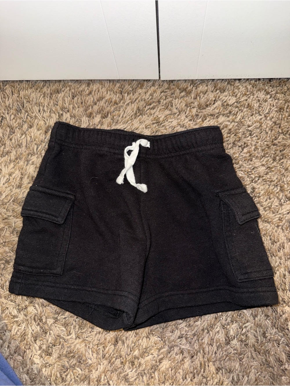 Black Cargo Sweat Shorts with White Drawstring
